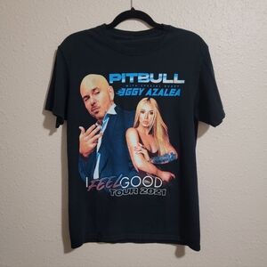 Pitbull Iggy Azalea Graphic Concert Tour Band Tee Black Blue Purple Hip-hop Rap